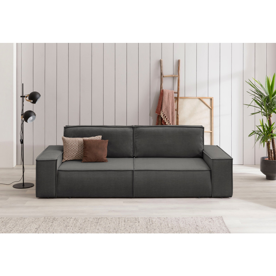 Home affaire 3-zitsbank SHERWOOD slaapbank (257 cm) ribfluweel, velours, vintage lederlook afbeelding 1