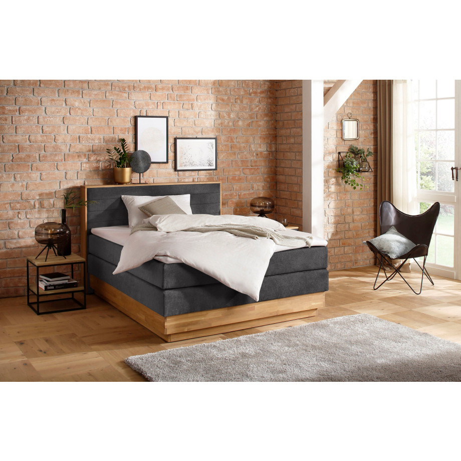 Home affaire Boxspring Cavan Eiken, met bedkist & topmatras, verschillende hardheden (ook H4) afbeelding 1