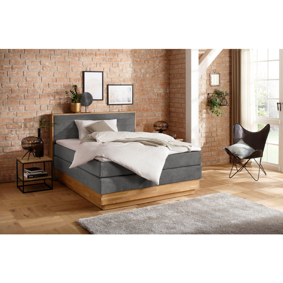 Home affaire Boxspring Cavan Eiken, met bedkist & topmatras, verschillende hardheden (ook H4) afbeelding 1