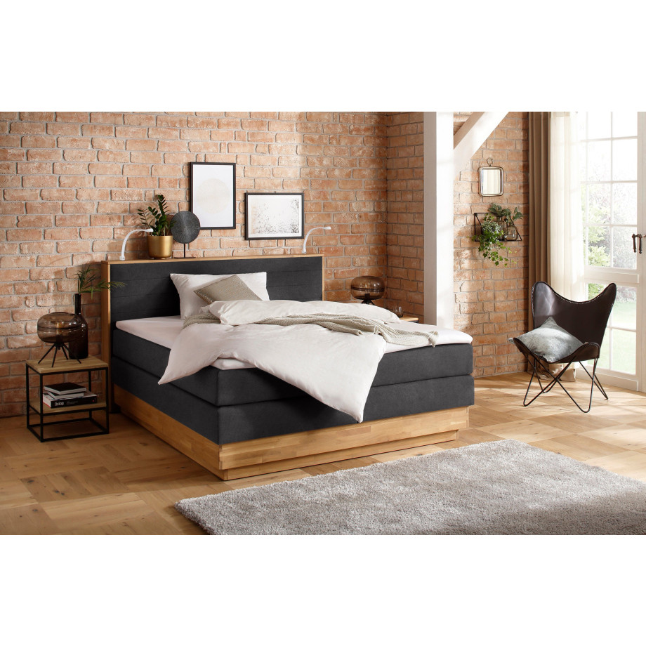 Home affaire Boxspring Cavan Eiken, met bedkist & topmatras, verschillende hardheden (ook H4) afbeelding 1