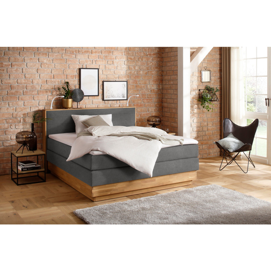 Home affaire Boxspring Cavan Eiken, met bedkist & topmatras, verschillende hardheden (ook H4) afbeelding 1