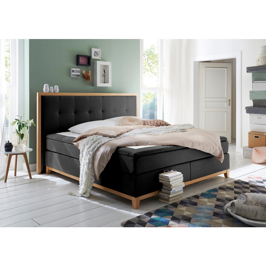 Home affaire Boxspring Sonja met stiksels in het hoofdbord en houten frame, inclusief topmatras afbeelding 1