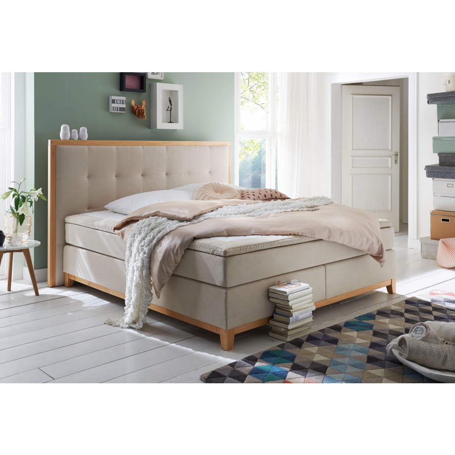 Home affaire Boxspring Sonja met stiksels in het hoofdbord en houten frame, inclusief topmatras afbeelding 1