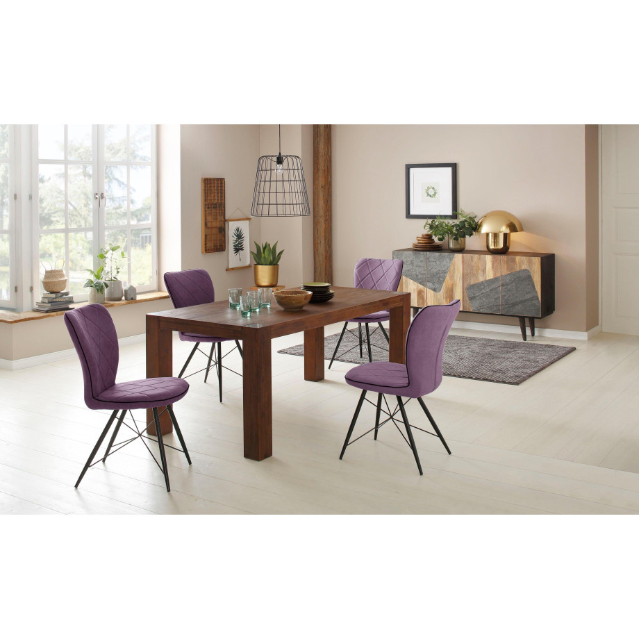 Home affaire Eethoek Gimbi bestaand uit 1 eettafel van hout en 4 stoelen met geweven bekleding (set, 5-delig) afbeelding 1