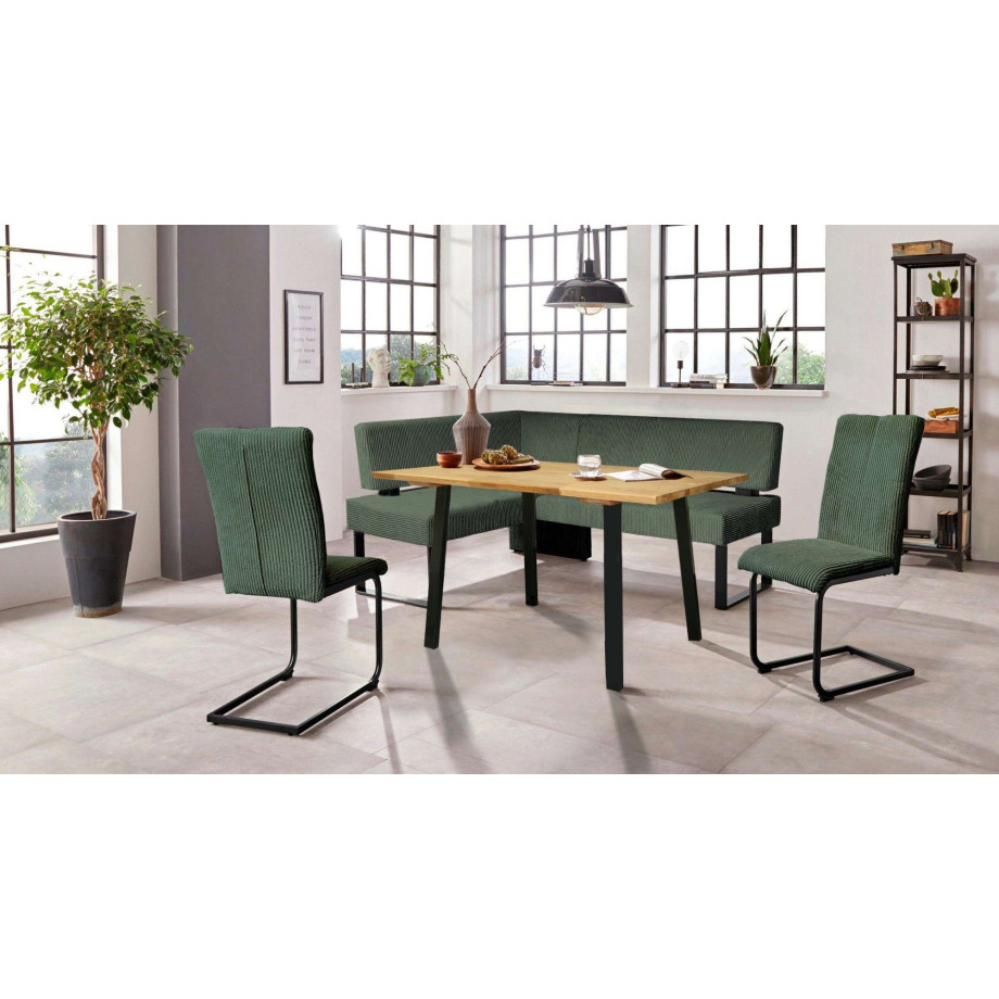 Home affaire Eethoek Oliver Hoekbank met golfvering in de zitting, tafel massief eiken (set, 4-delig) afbeelding 1