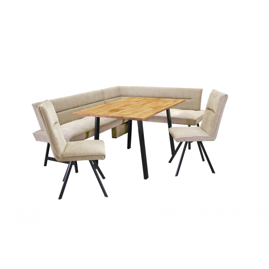 Home affaire Eethoek Sava Hoekbank met nosagvering in de zitting, massief eiken tafel (set, 4-delig) afbeelding 1