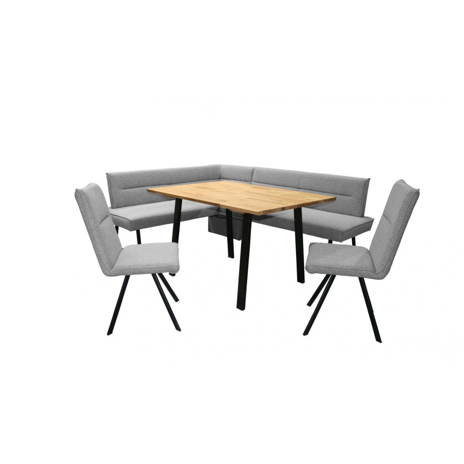 Home affaire Eethoek Sava Hoekbank met nosagvering in de zitting, massief eiken tafel (set, 4-delig) afbeelding 1