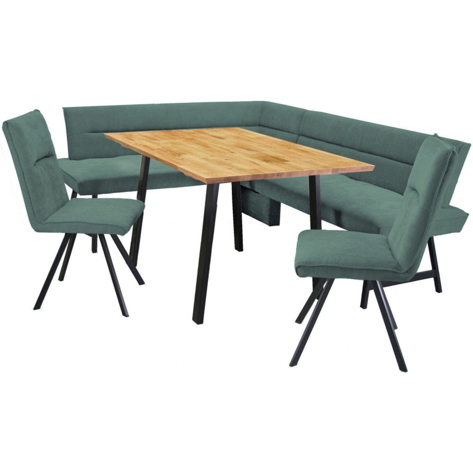 Home affaire Eethoek Sava Hoekbank met nosagvering in de zitting, massief eiken tafel (set, 4-delig) afbeelding 1