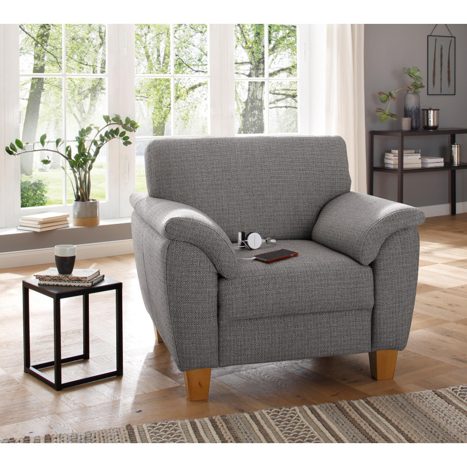 Home affaire Fauteuil Alta met binnenvering en contrastnaad, poten beuken eikenkleur afbeelding 1