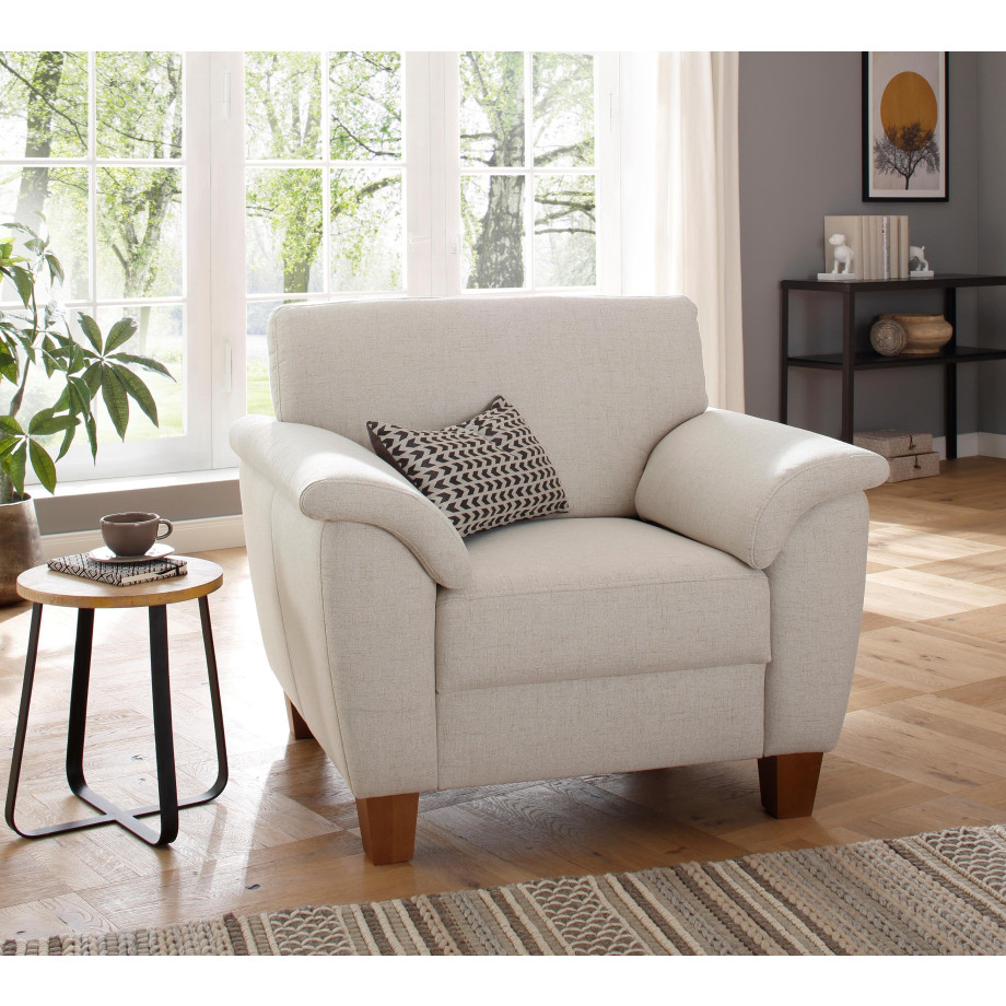 Home affaire Fauteuil Alta met binnenvering en contrastnaad, poten beuken eikenkleur afbeelding 1