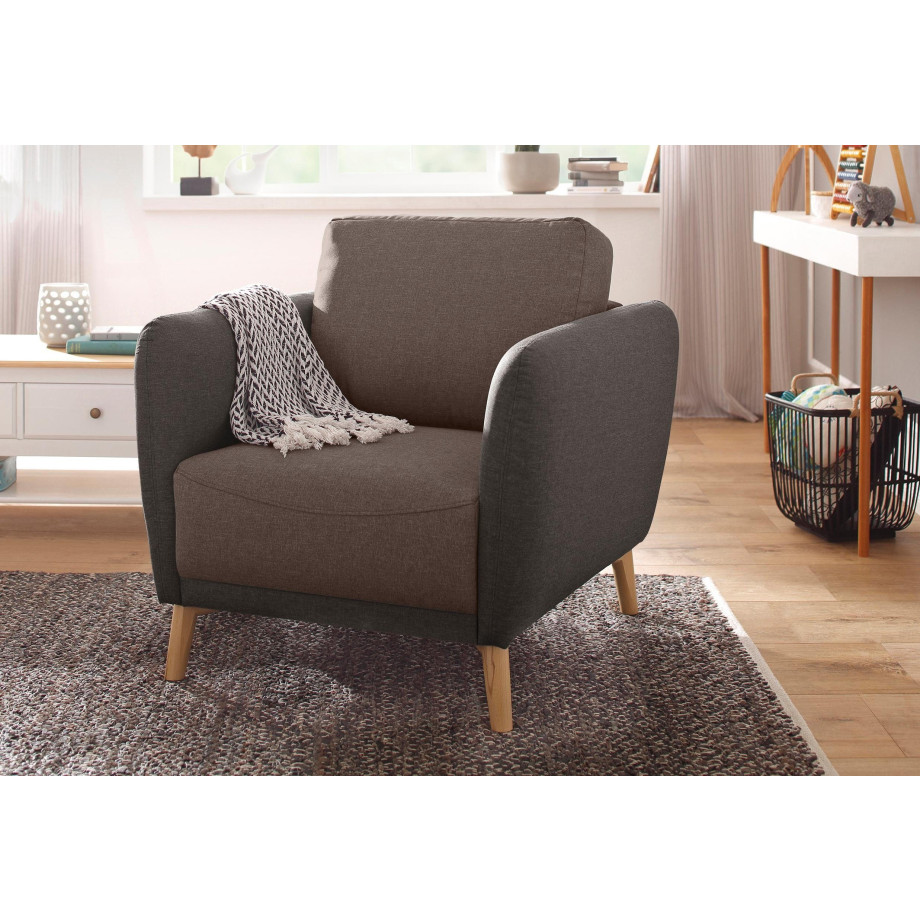 Home affaire Fauteuil Ida met houten poten en armleuning-bekleding afbeelding 1