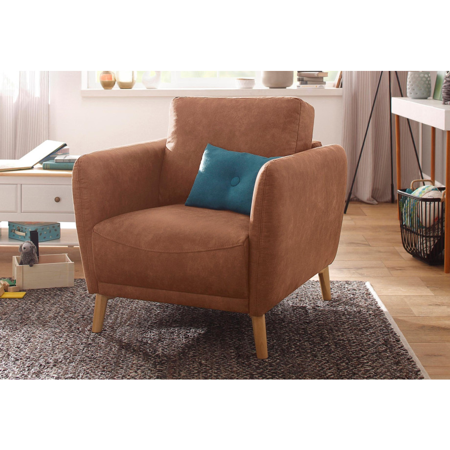 Home affaire Fauteuil Ida met houten poten en armleuning-bekleding afbeelding 1