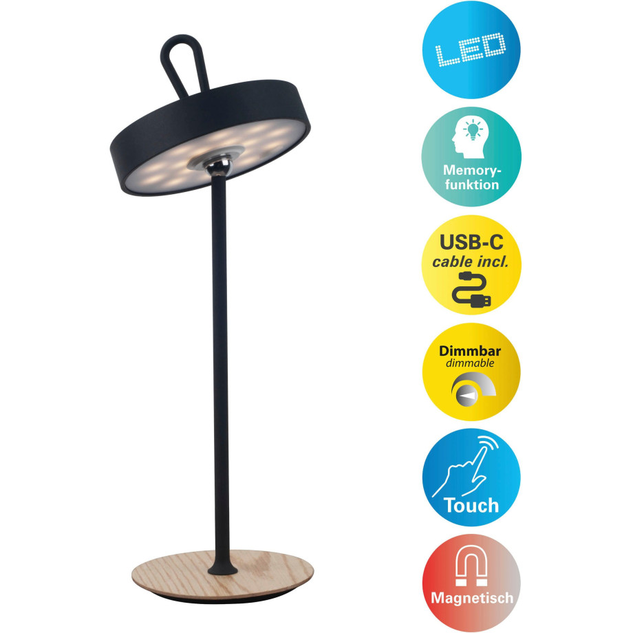 Home affaire Led-tafellamp Charmont met houten voet, afneembare hoofdkant als hanglamp te gebruiken oplaadbaar, incl. accu + usb-kabel, hoofdeinde magnetisch, afneembaar, hout (1 stuk) afbeelding 1