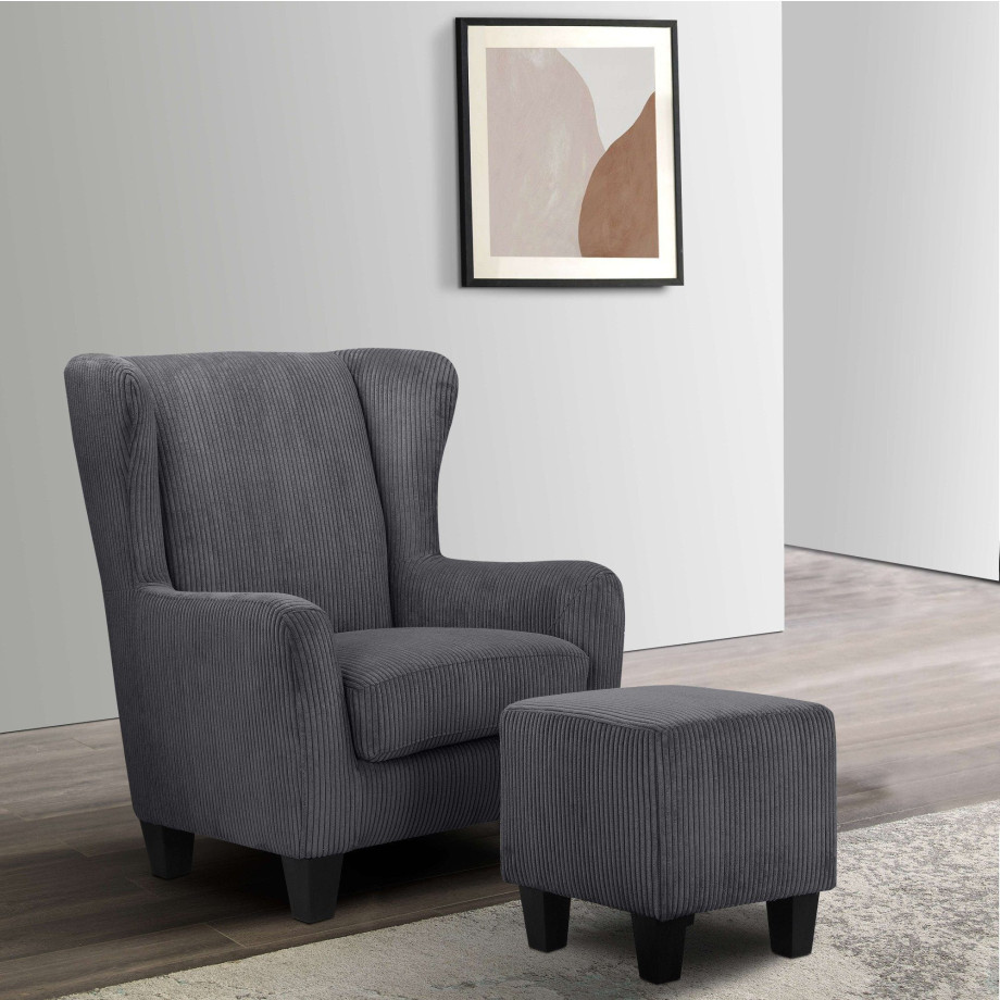 Home affaire Oorfauteuil Chilly in cord en microvezel bekleding, onze permanente lage prijs (set, 2 stuks) afbeelding 1