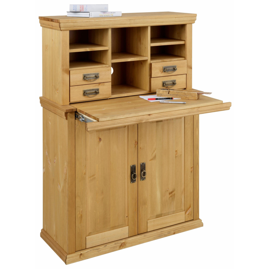 Home affaire Secretaire Konrad Bureau van massief hout, met veel opbergruimte, B89 x H122 cm afbeelding 1