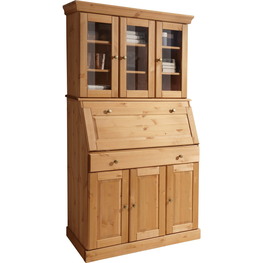 Home affaire Secretaire Rosi Bureau van massief hout, met vitrine, verstelbare planken afbeelding 1