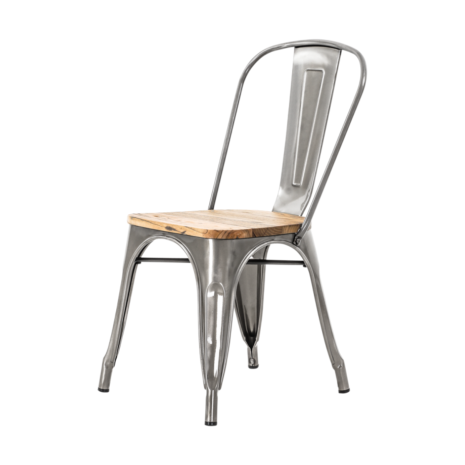 Metalen eetkamerstoel industrieel metaal - met houten zitting afbeelding 1