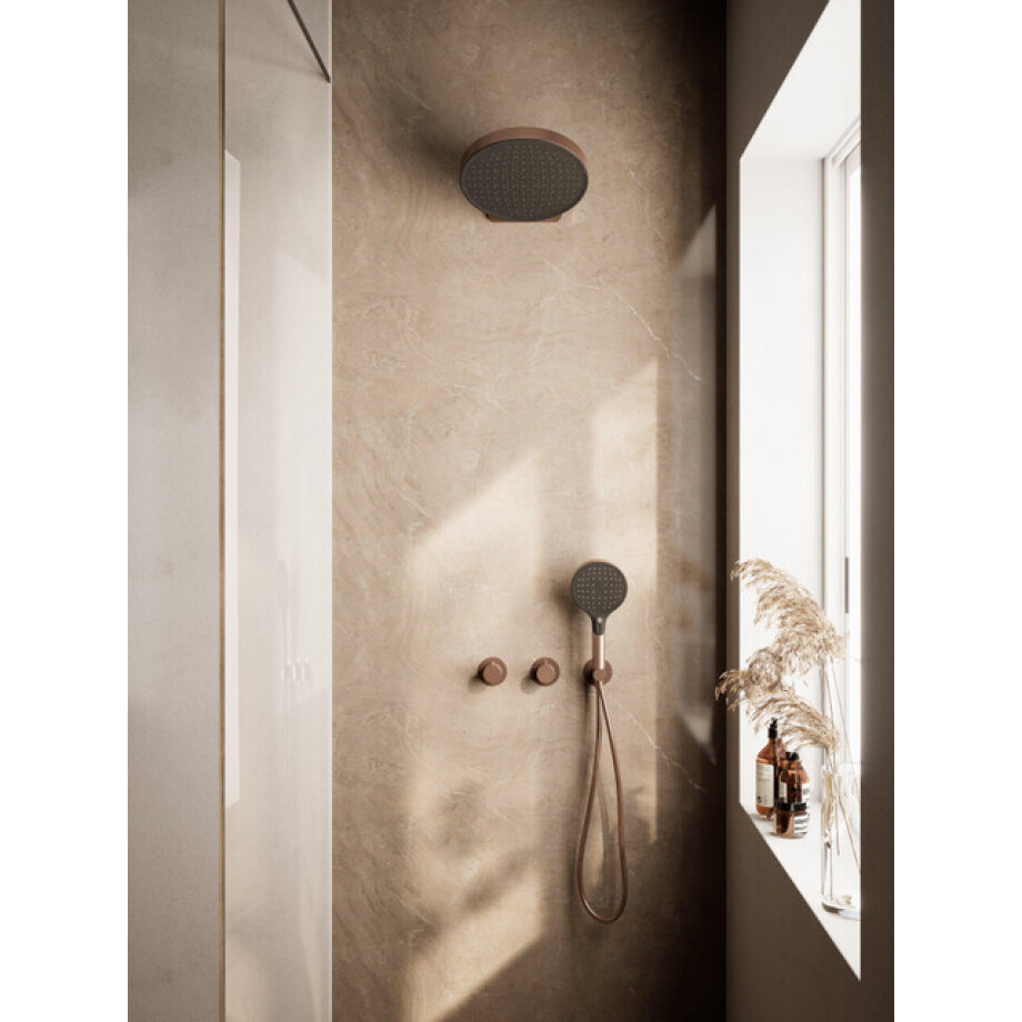 Hotbath ACE Regendoucheset - inbouwkraan - thermostatisch - 30cm hoofddouche - handdouche - geborsteld koper PVD SWAC009BCP Hotbath ACE Regendoucheset - inbouwkraan - thermostatisch - 30cm hoofddouche - handdouche - geborsteld koper PVD SWAC009BCP afbeelding 1