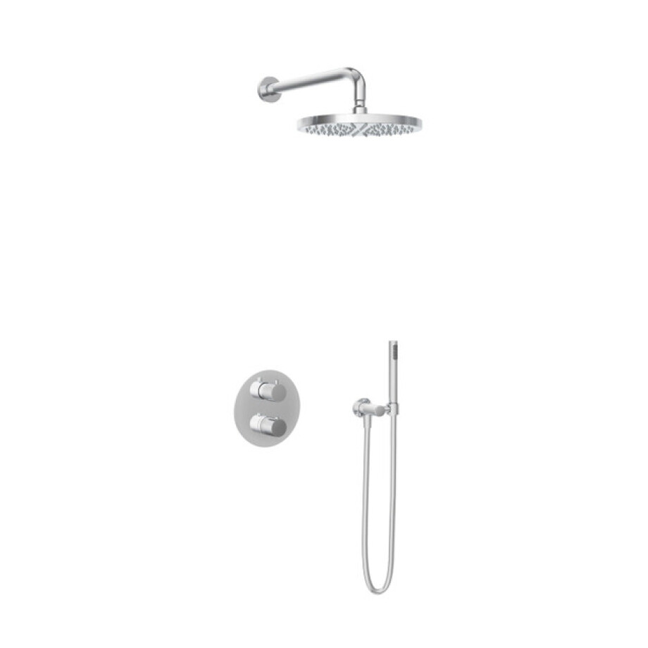 Hotbath Buddy IBS Regendoucheset - 2-weg-omstel - 35cm wandarm - 30cm ronde hoofddouche - staafhanddouche - chroom IBS1ACR5 afbeelding 1