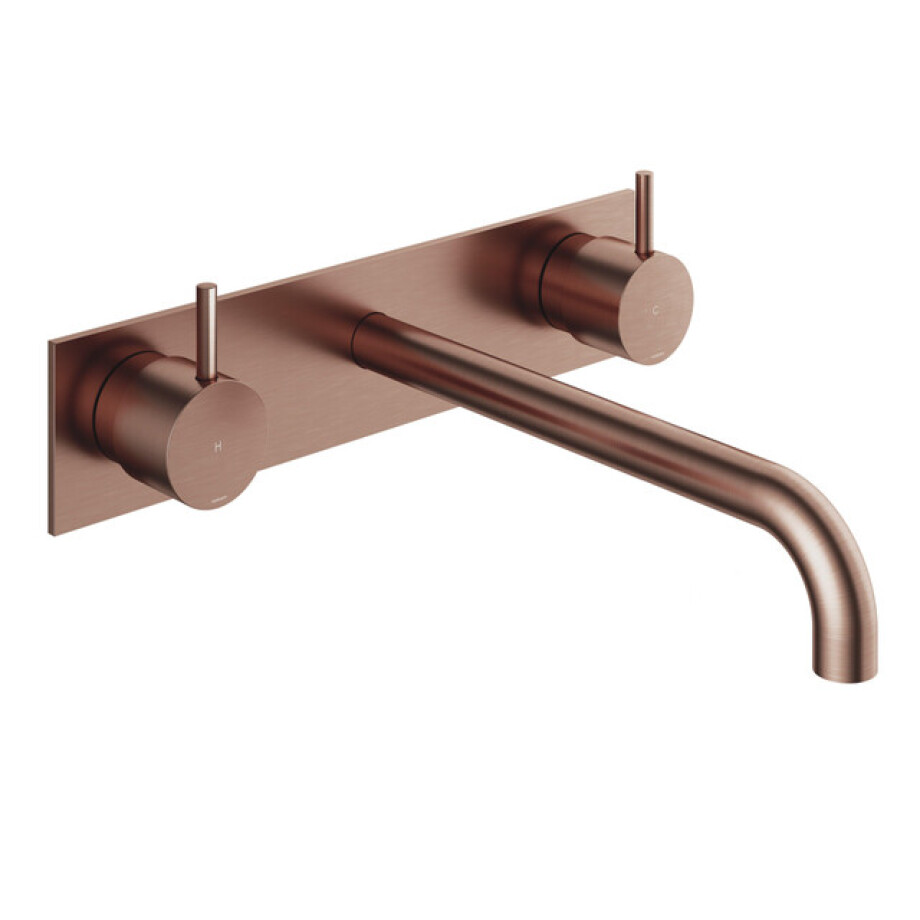 Hotbath Cobber afbouwdeel wastafelmengkraan met achterplaat en 25 cm uitloop geborsteld koper PVD CB006TEXT25BCP Hotbath Cobber afbouwdeel wastafelmengkraan met achterplaat en 25 cm uitloop geborsteld koper PVD CB006TEXT25BCP afbeelding 1