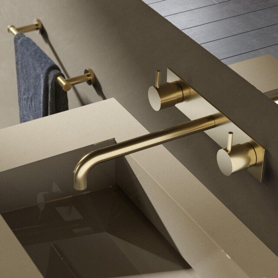 Hotbath Cobber afbouwdeel wastafelmengkraan met achterplaat en 25 cm uitloop geborsteld messing (goud) CB006TEXT25BB afbeelding 1