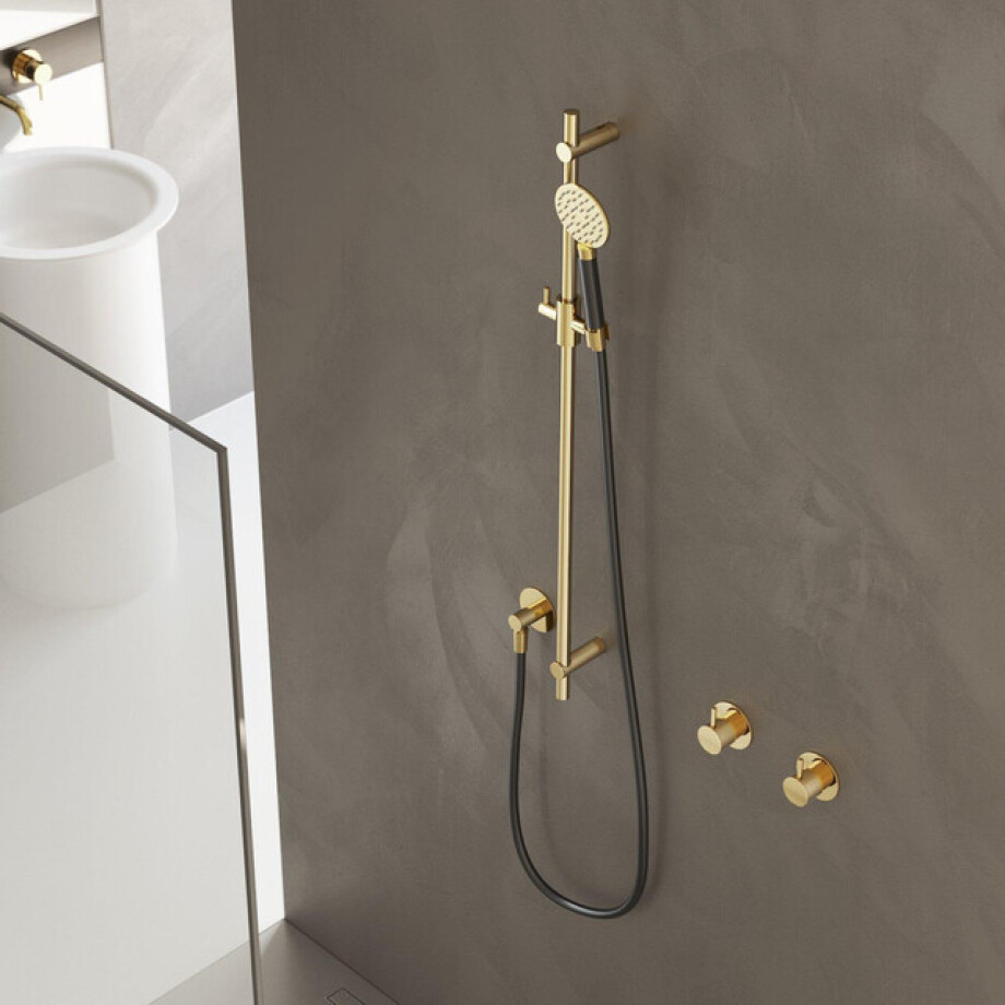 Hotbath Cobber glijstang 90cm met wandaansluitbocht 150cm doucheslang en ronde handdouche messing verouderd verweerd M308AB afbeelding 1
