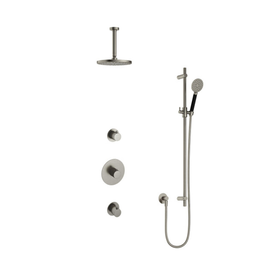 Hotbath Cobber IBS20 Regendoucheset inbouw - 15cm plafondarm - 20cm ronde hoofddouche - 3 standen handdouche - glijstang - nikkel geborsteld IBS20GN127 afbeelding 1
