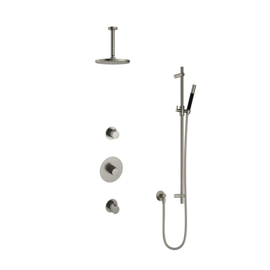 Hotbath Cobber IBS20 Regendoucheset inbouw - 15cm plafondarm - 20cm ronde hoofddouche - staafhanddouche - glijstang - nikkel geborsteld IBS20GN27 afbeelding 1