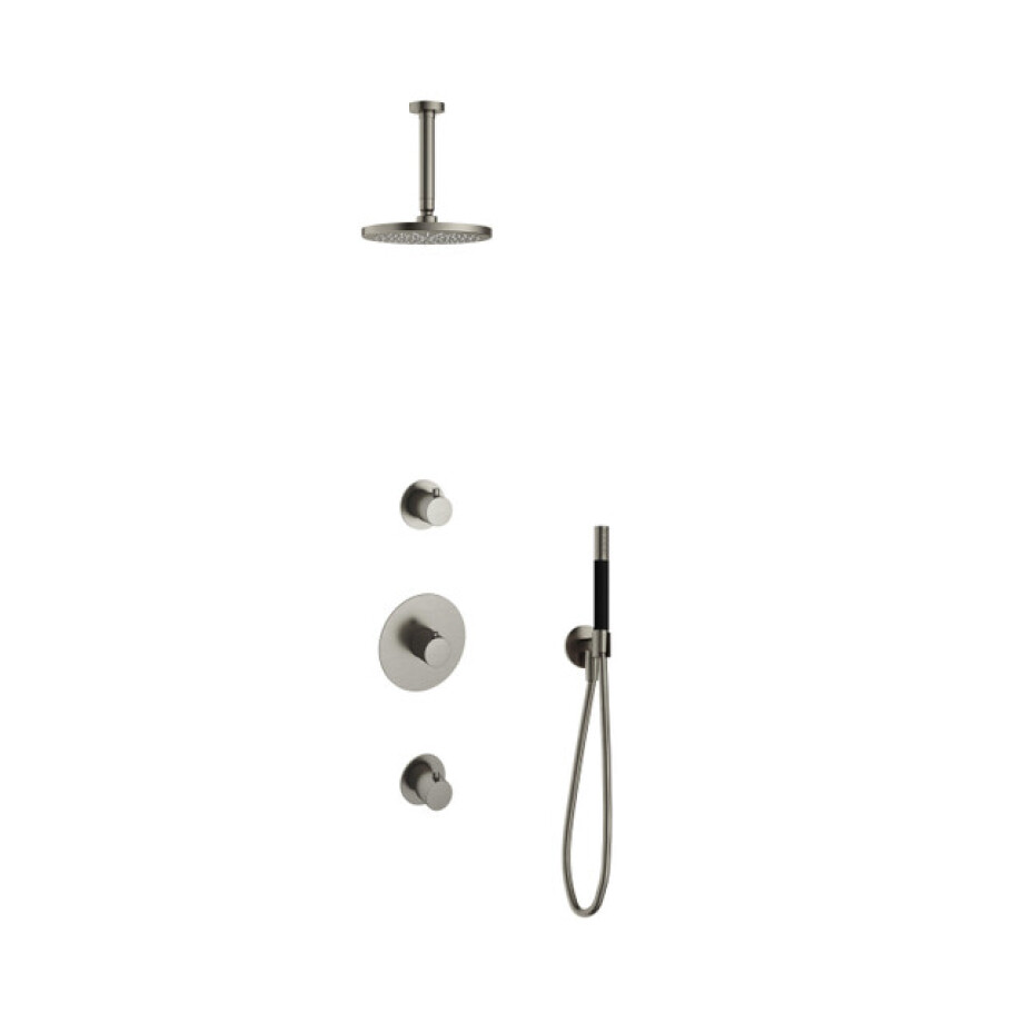 Hotbath Cobber IBS20 Regendoucheset inbouw - 15cm plafondarm - 20cm ronde hoofddouche - staafhanddouche - nikkel geborsteld IBS20GN2 afbeelding 1