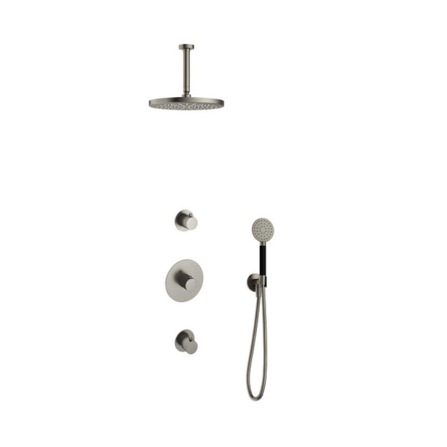 Hotbath Cobber IBS20 Regendoucheset inbouw - 15cm plafondarm - 30cm ronde hoofddouche - 3 standen handdouche - nikkel geborsteld IBS20GN125 afbeelding 1