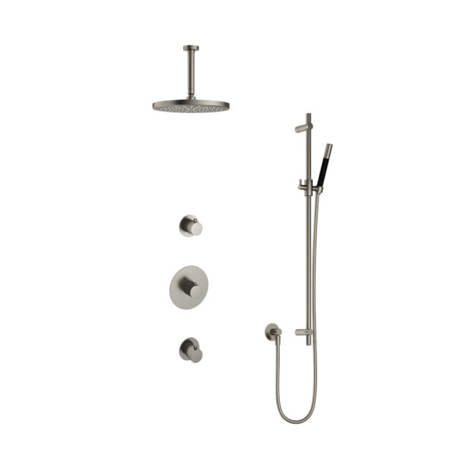 Hotbath Cobber IBS20 Regendoucheset inbouw - 15cm plafondarm - 30cm ronde hoofddouche - staafhanddouche - glijstang - nikkel geborsteld IBS20GN257 afbeelding 1