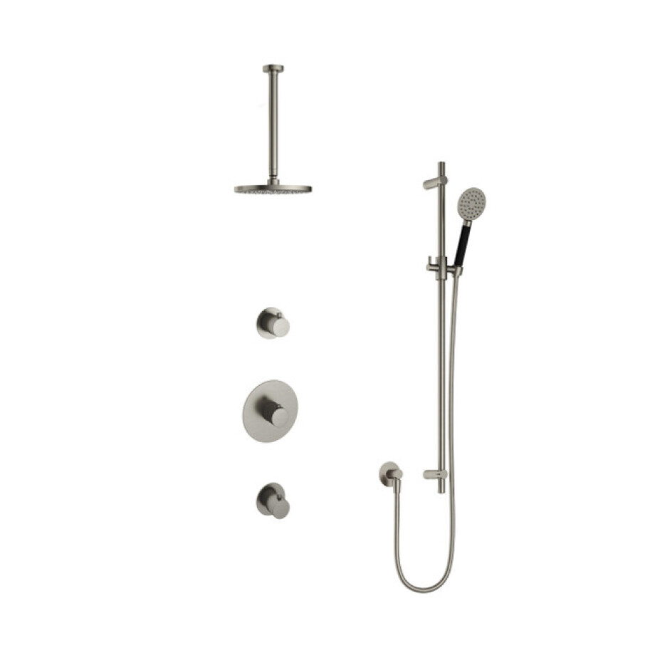 Hotbath Cobber IBS20 Regendoucheset inbouw - 30cm plafondarm - 20cm ronde hoofddouche - 3 standen handdouche - glijstang - nikkel geborsteld IBS20GN137 afbeelding 1