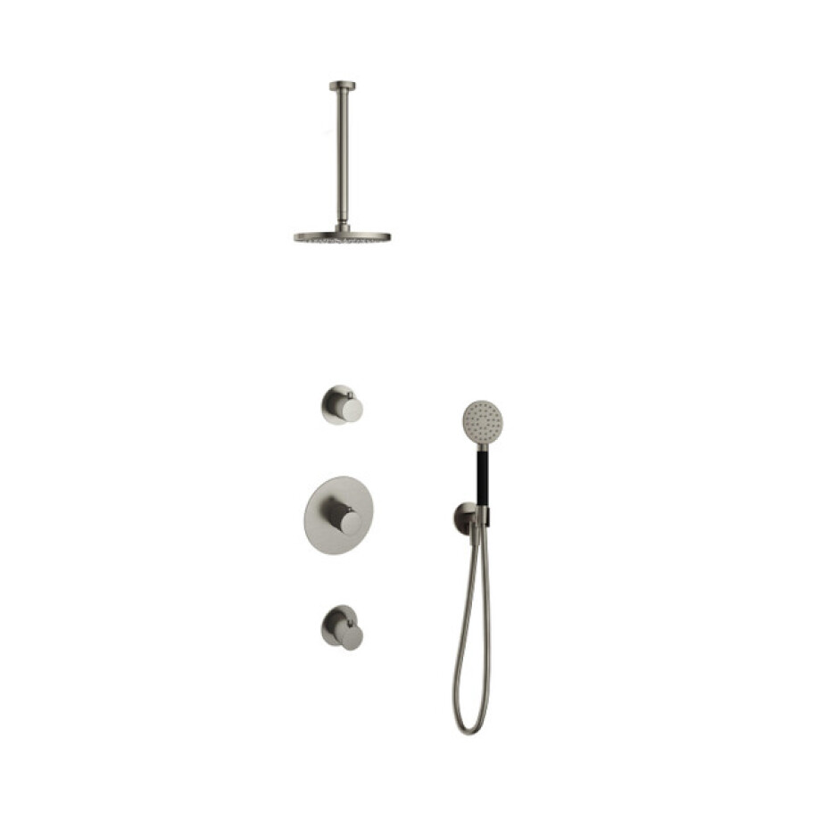 Hotbath Cobber IBS20 Regendoucheset inbouw - 30cm plafondarm - 20cm ronde hoofddouche - 3 standen handdouche - nikkel geborsteld IBS20GN13 afbeelding 1