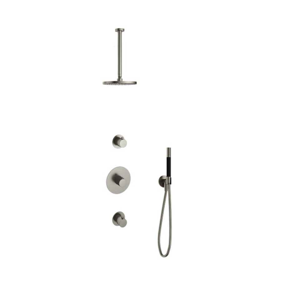Hotbath Cobber IBS20 Regendoucheset inbouw - 30cm plafondarm - 20cm ronde hoofddouche - staafhanddouche - nikkel geborsteld IBS20GN3 afbeelding 1