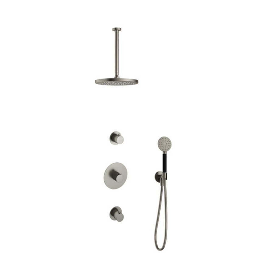 Hotbath Cobber IBS20 Regendoucheset inbouw - 30cm plafondarm - 30cm ronde hoofddouche - 3 standen handdouche - nikkel geborsteld IBS20GN135 afbeelding 1