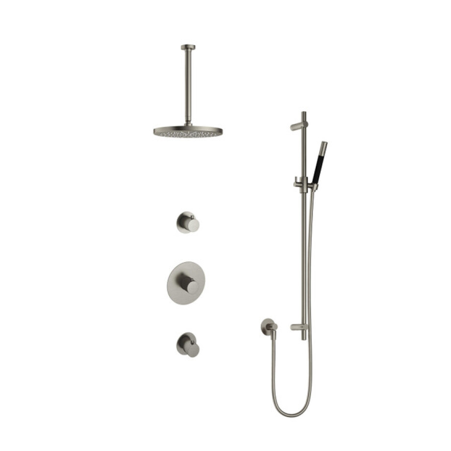 Hotbath Cobber IBS20 Regendoucheset inbouw - 30cm plafondarm - 30cm ronde hoofddouche - staafhanddouche - glijstang - nikkel geborsteld IBS20GN357 afbeelding 1