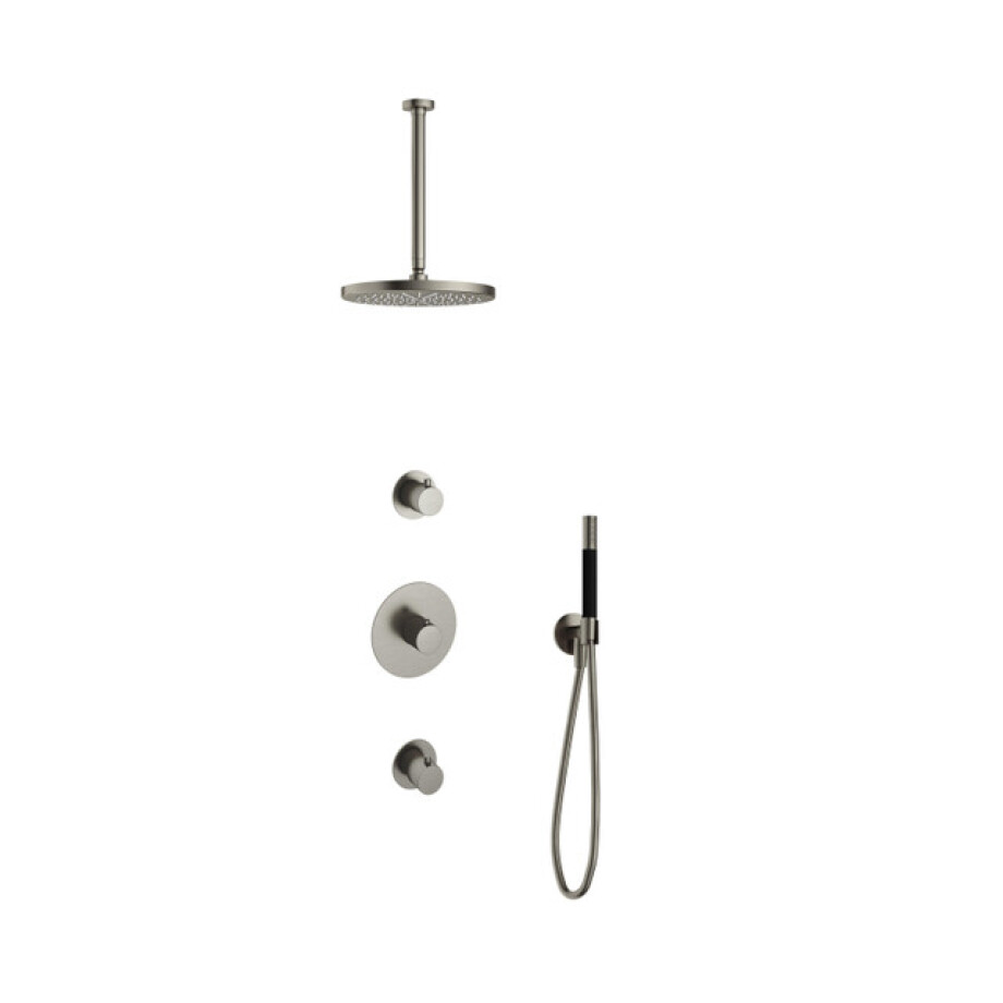 Hotbath Cobber IBS20 Regendoucheset inbouw - 30cm plafondarm - 30cm ronde hoofddouche - staafhanddouche - nikkel geborsteld IBS20GN35 afbeelding 1