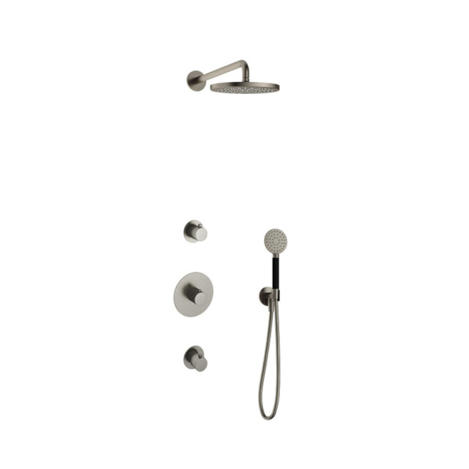Hotbath Cobber IBS20 Regendoucheset inbouw - 35cm wandarm - 20cm ronde hoofddouche - 3 standen handdouche - nikkel geborsteld IBS20GN1 afbeelding 1
