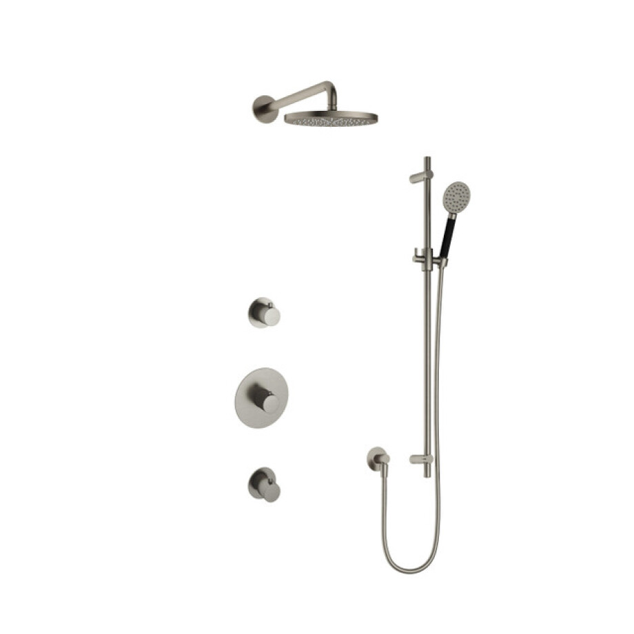 Hotbath Cobber IBS20 Regendoucheset inbouw - 35cm wandarm - 20cm ronde hoofddouche - 3 standen handdouche - glijstang - nikkel geborsteld IBS20GN17 afbeelding 1