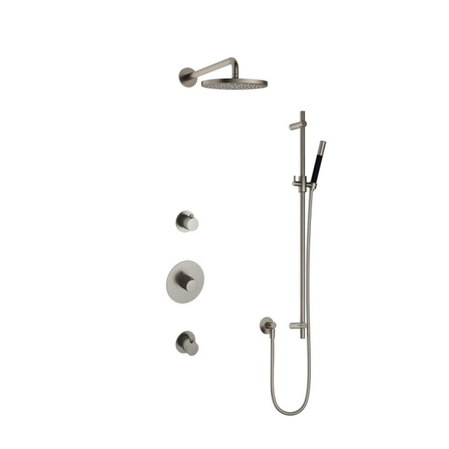 Hotbath Cobber IBS20 Regendoucheset inbouw - 35cm wandarm - 20cm ronde hoofddouche - staafhanddouche - glijstang - nikkel geborsteld IBS20GN7 afbeelding 1