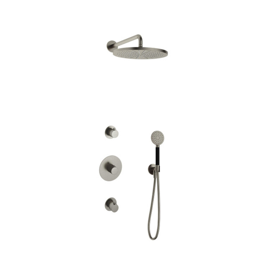 Hotbath Cobber IBS20 Regendoucheset inbouw - 35cm wandarm - 30cm ronde hoofddouche - 3 standen handdouche - nikkel geborsteld IBS20GN15 afbeelding 1