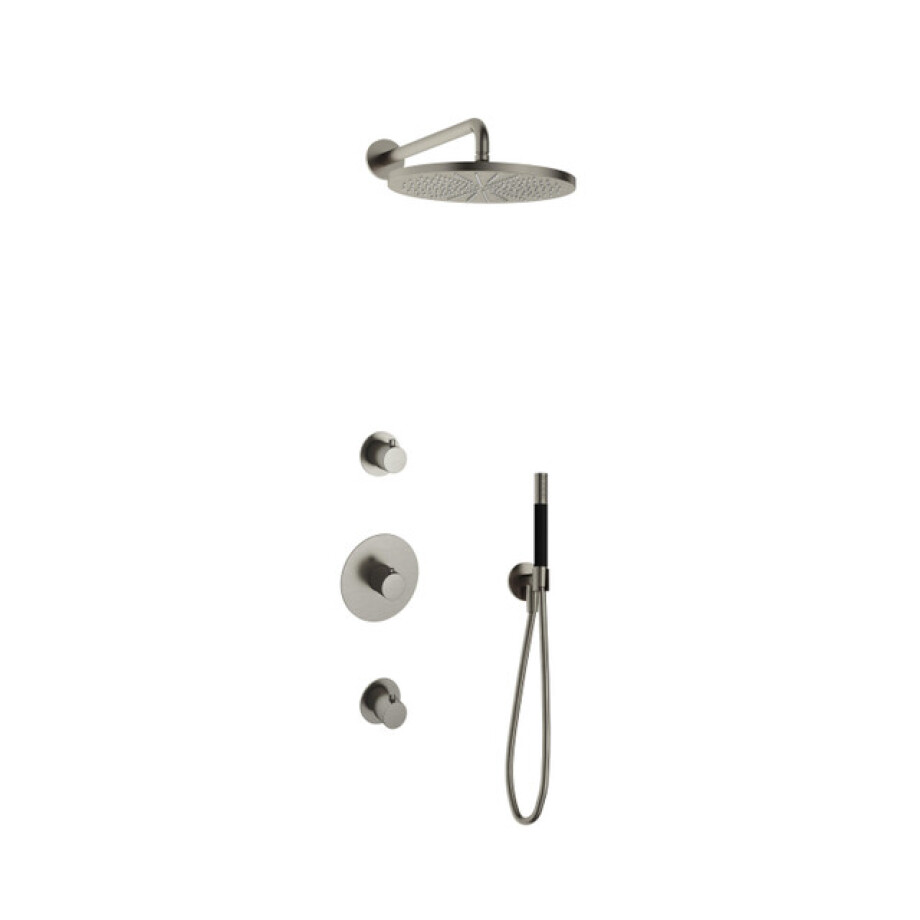 Hotbath Cobber IBS20 Regendoucheset inbouw - 35cm wandarm - 30cm ronde hoofddouche - staafhanddouche - nikkel geborsteld IBS20GN5 afbeelding 1