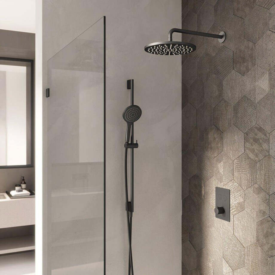 Hotbath Cobber IBS23 Regendoucheset inbouw - 35cm wandarm - 20cm ronde hoofddouche - 3 standen handdouche - glijstang - nikkel geborsteld IBS23GN17 afbeelding 1