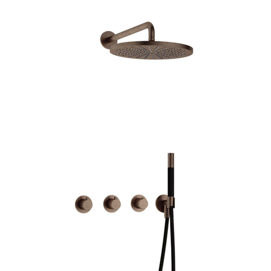 Hotbath Cobber IBS70 Regendoucheset inbouw - 38.5cm wandarm - 30cm ronde hoofddouche - staafhanddouche - verouderd messing IBS70AB5 afbeelding 1
