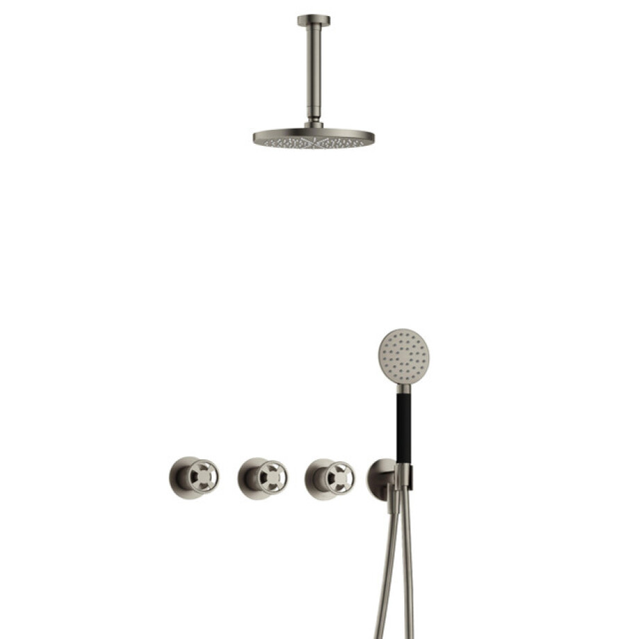 Hotbath Cobber IBSW70 Regendoucheset inbouw - 15cm plafondarm - 20cm ronde hoofddouche - 3 standen handdouche - Geborsteld nikkel IBSW70GN12 afbeelding 1