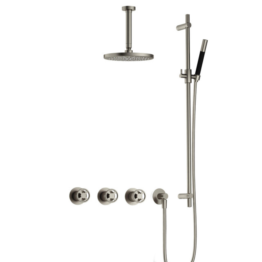 Hotbath Cobber IBSW70 Regendoucheset inbouw - 15cm plafondarm - 20cm ronde hoofddouche - staafhanddouche - glijstang - Geborsteld nikkel IBSW70GN27 afbeelding 1