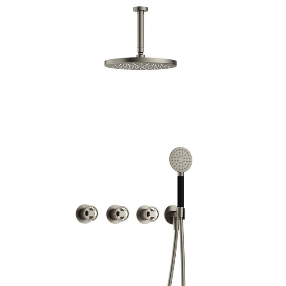 Hotbath Cobber IBSW70 Regendoucheset inbouw - 15cm plafondarm - 30cm ronde hoofddouche - 3 standen handdouche - Geborsteld nikkel IBSW70GN125 afbeelding 1