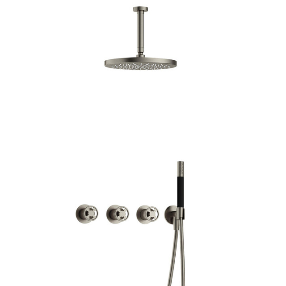 Hotbath Cobber IBSW70 Regendoucheset inbouw - 15cm plafondarm - 30cm ronde hoofddouche - staafhanddouche - Geborsteld nikkel IBSW70GN25 afbeelding 1