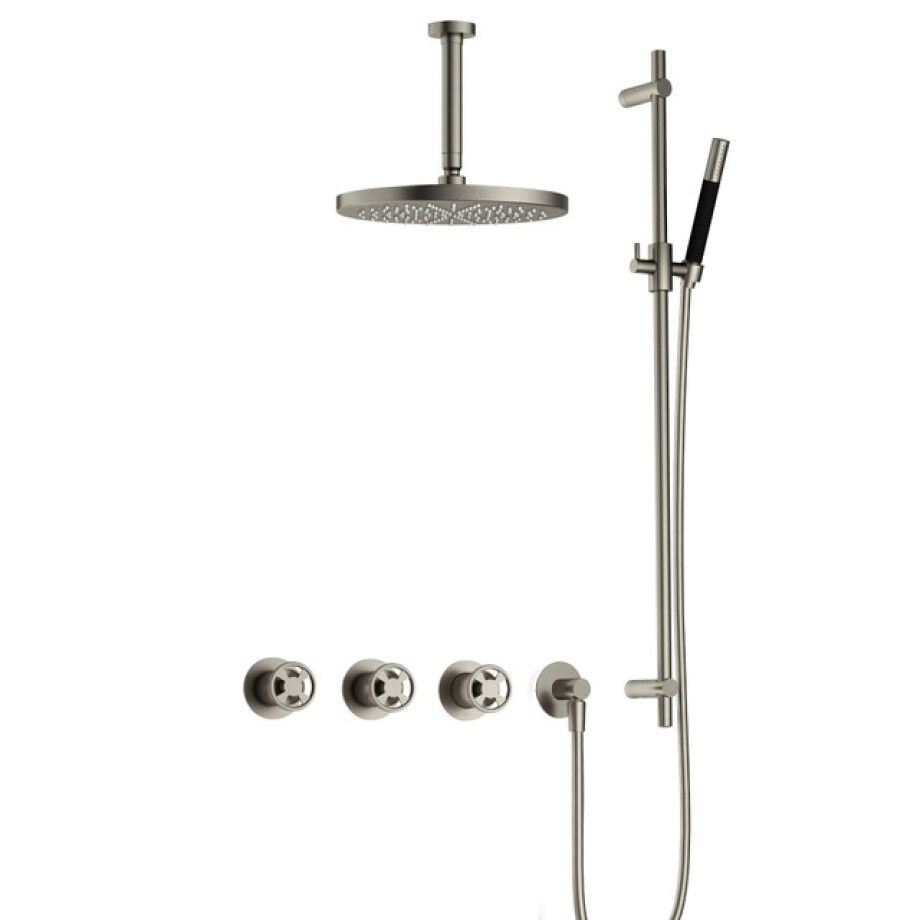 Hotbath Cobber IBSW70 Regendoucheset inbouw - 15cm plafondarm - 30cm ronde hoofddouche - staafhanddouche - glijstang - Geborsteld nikkel IBSW70GN257 afbeelding 1