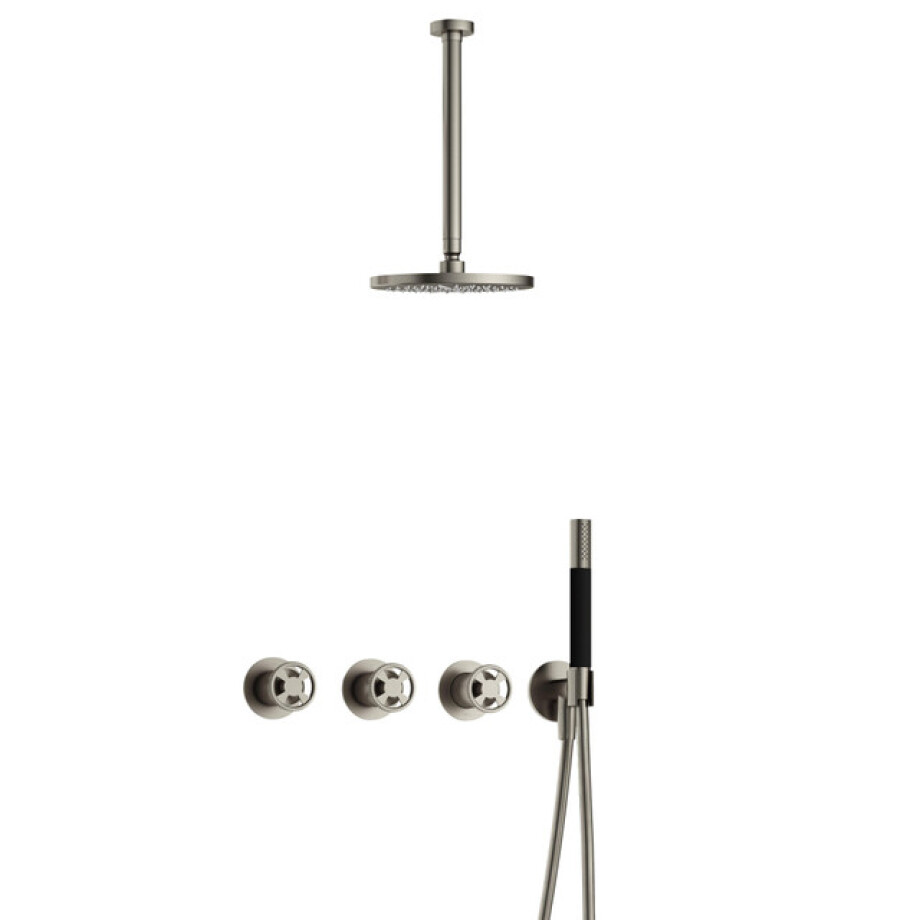 Hotbath Cobber IBSW70 Regendoucheset inbouw - 30cm plafondarm - 20cm ronde hoofddouche - staafhanddouche - Geborsteld nikkel IBSW70GN3 afbeelding 1